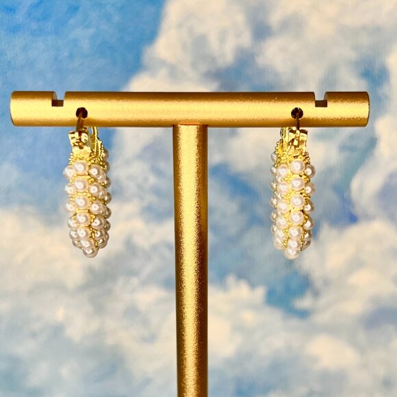 Stunning Large Seed Pearl and Gold Hoop Earrings - Gold Filled - Picture 1 of 4